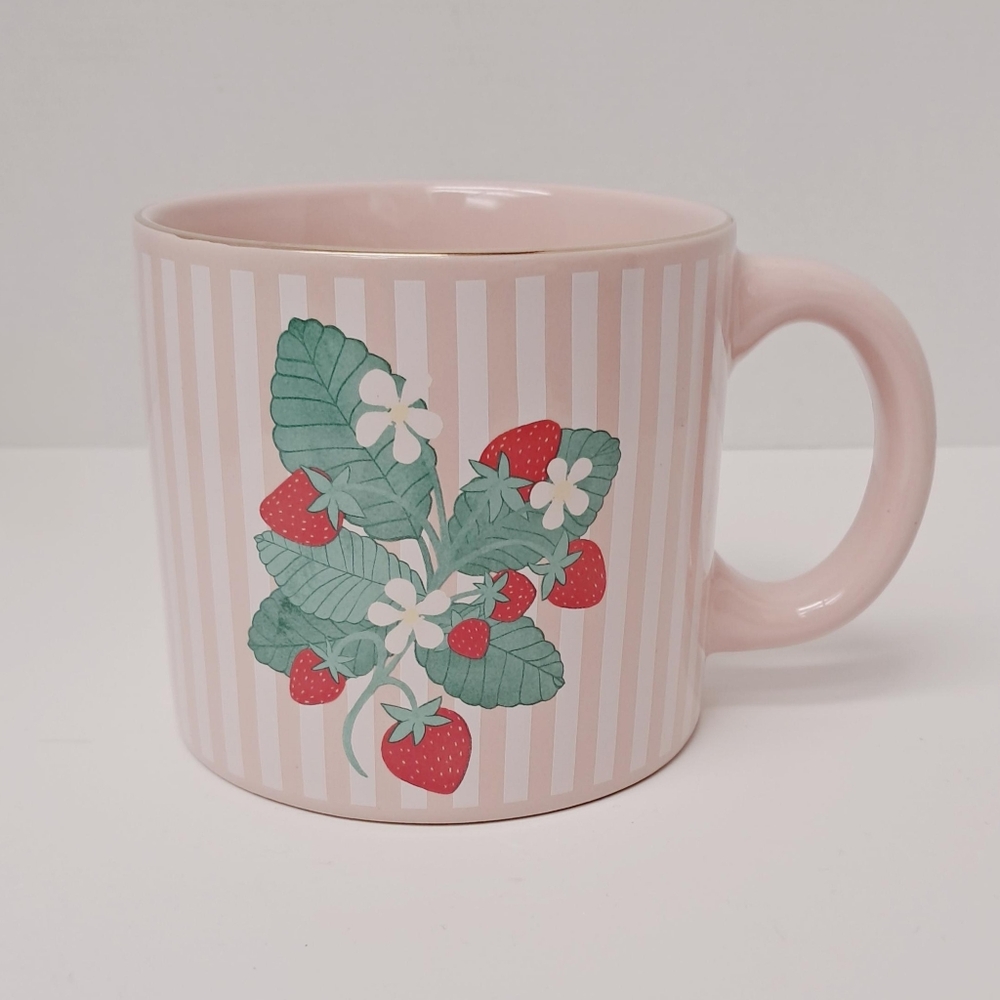 Punch Studio NWT 14oz Striped Strawberry Mug In Pink/White